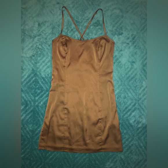 NWT Kittenish Olive Satin Slip Dress Lace-Up Back M - Picture 3 of 4